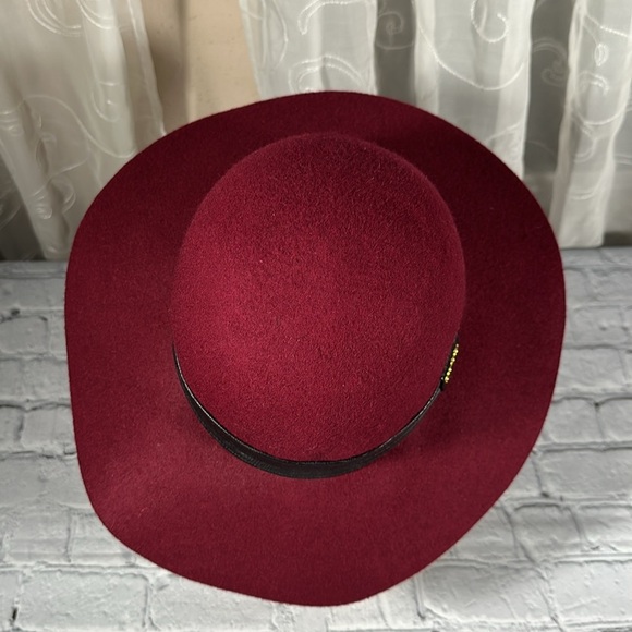 Bebe Burgundy Wine Wool Felt Wide Brim Fedora Hat Women's One Size - Picture 6 of 14